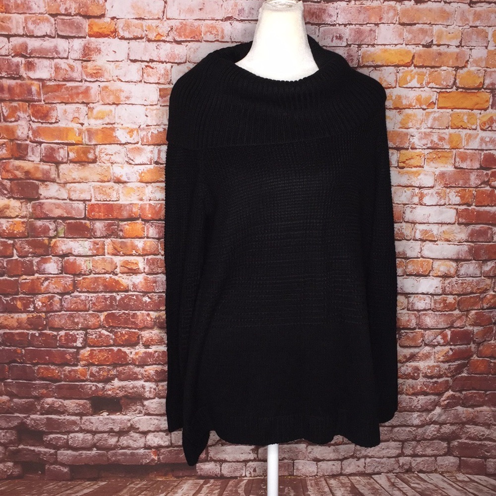 Calvin Klein Solid Black Chunky Cable Knit Cowl Neck Sweater